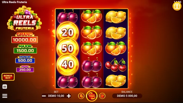 Ultra Reels Fruteria - ecranul principal de joc 3 pe 5